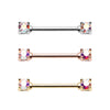 Silver & Golden & Rose Gold Double Prong Brilliant Sparkle Gem Nipple Barbell Ring-WildKlass Jewelry