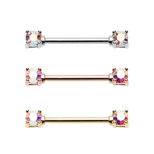 Silver & Golden & Rose Gold Double Prong Brilliant Sparkle Gem Nipple Barbell Ring-WildKlass Jewelry