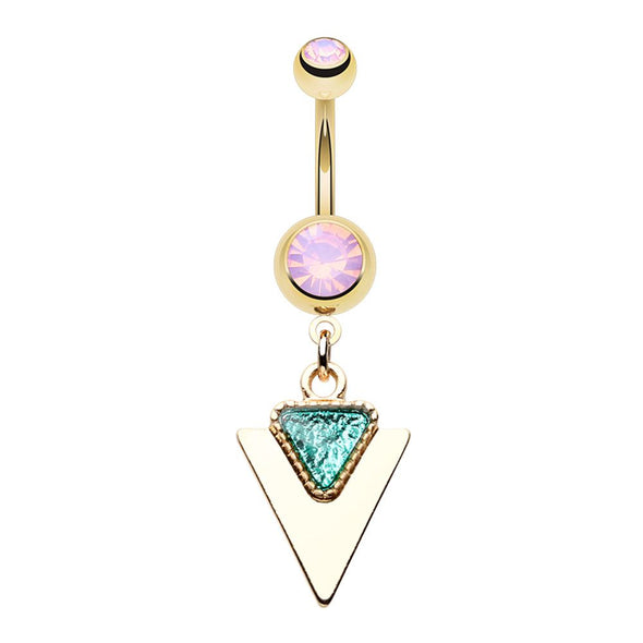 WILDKLASS Golden Geometric Triangle Dangle Belly Button Ring-WildKlass Jewelry