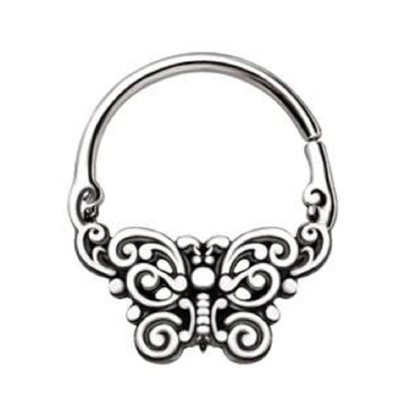 WILDKLASS 316L Stainless Steel Ornate Butterfly Seamless Ring/Septum Ring-WildKlass Jewelry