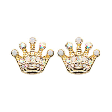Gold, Rose Gold Crown Jewel Multi-Gem Ear Stud Earrings-WildKlass Jewelry
