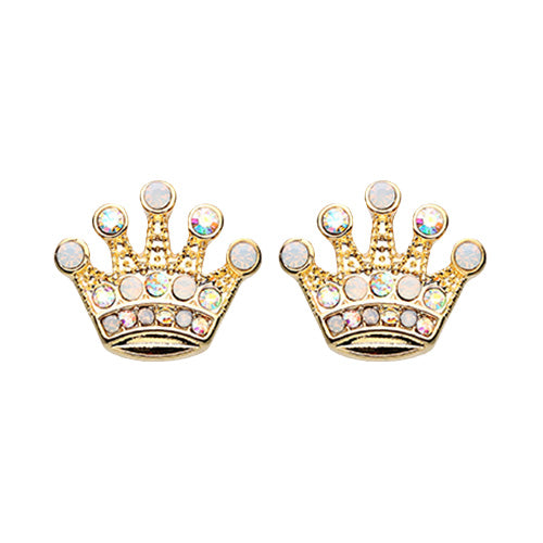 Gold, Rose Gold Crown Jewel Multi-Gem Ear Stud Earrings-WildKlass Jewelry