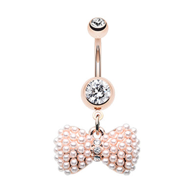 Golden & Rose Gold Vintage Pearl Bow Tie Belly Button Ring-WildKlass Jewelry