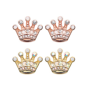 Gold, Rose Gold Crown Jewel Multi-Gem Ear Stud Earrings-WildKlass Jewelry