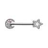 Silver & Gold Glistening Moon & Star Revo Nipple Barbell Ring-WildKlass Jewelry