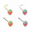 Golden, Silver Leafy Strawberry L-Shape, Stud Nose Ring-WildKlass Jewelry