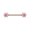 Gold, Rose Gold Twinkle Starburst CZ Ornate Nipple Barbell Ring-WildKlass Jewelry