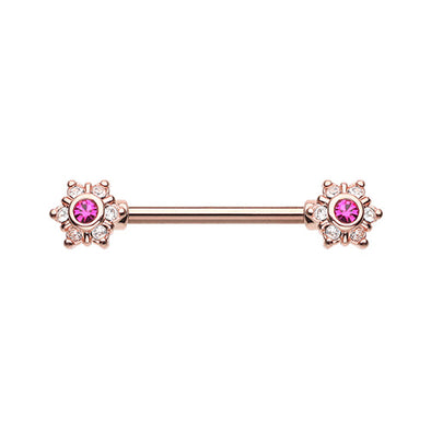 Gold, Rose Gold Twinkle Starburst CZ Ornate Nipple Barbell Ring-WildKlass Jewelry
