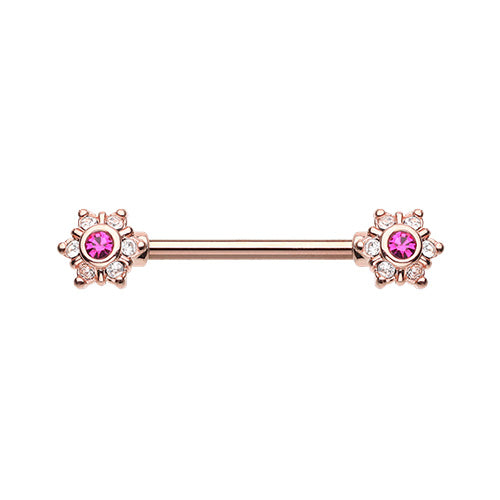 Gold, Rose Gold Twinkle Starburst CZ Ornate Nipple Barbell Ring-WildKlass Jewelry