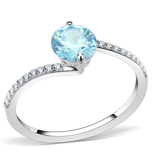 DA014 High polished (no plating) Stainless Steel Ring with AAA Grade CZ in Sea Blue-WildKlass Jewelry