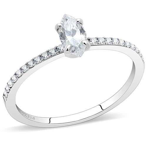 DA031 High polished (no plating) Stainless Steel Ring with Cubic in Clear-WildKlass Jewelry