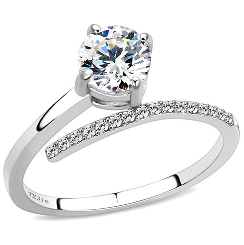 DA039 High polished (no plating) Stainless Steel Ring with AAA Grade CZ in Clear-WildKlass Jewelry
