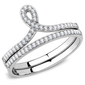 DA063 High polished (no plating) Stainless Steel Ring with AAA Grade CZ in Clear-WildKlass Jewelry