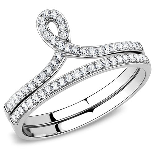 DA063 High polished (no plating) Stainless Steel Ring with AAA Grade CZ in Clear-WildKlass Jewelry