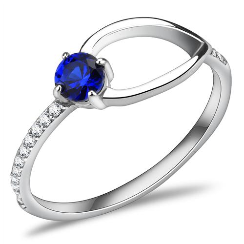 DA121 High polished (no plating) Stainless Steel Ring with AAA Grade CZ in London Blue-WildKlass Jewelry