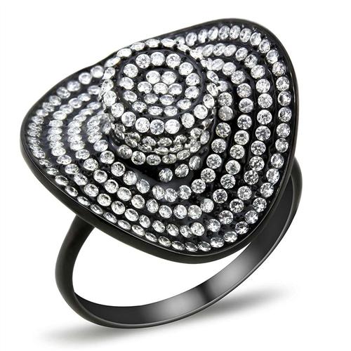 DA128 IP Black(Ion Plating) Stainless Steel Ring with AAA Grade CZ in Clear-WildKlass Jewelry