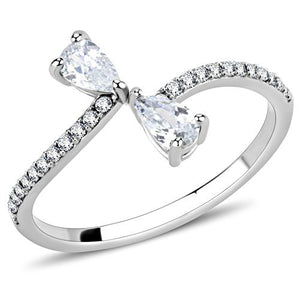 DA139 High polished (no plating) Stainless Steel Ring with AAA Grade CZ in Clear-WildKlass Jewelry