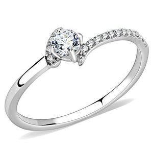 DA152 High polished (no plating) Stainless Steel Ring with AAA Grade CZ in Clear-WildKlass Jewelry