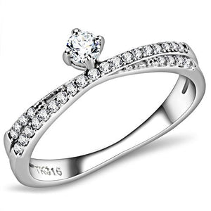 DA153 High polished (no plating) Stainless Steel Ring with AAA Grade CZ in Clear-WildKlass Jewelry