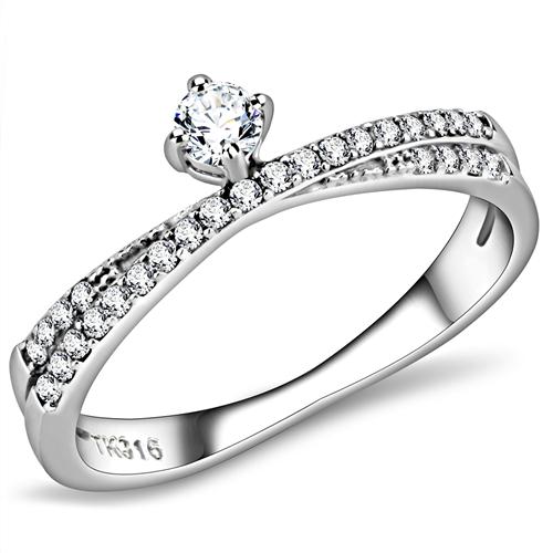 DA153 High polished (no plating) Stainless Steel Ring with AAA Grade CZ in Clear-WildKlass Jewelry