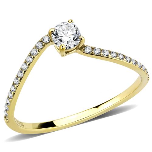 DA256 IP Gold(Ion Plating) Stainless Steel Ring with AAA Grade CZ in Clear-WildKlass Jewelry