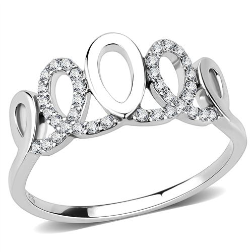 DA258 High polished (no plating) Stainless Steel Ring with AAA Grade CZ in Clear-WildKlass Jewelry