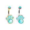 Silver & Gold Animal Lover Opal Paw Print Belly Button Ring-WildKlass Jewelry