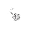 Silver & Gold Lavish Flower CZ L-Shape Nose Ring-WildKlass Jewelry