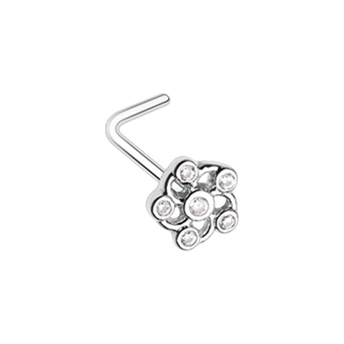 Silver & Gold Lavish Flower CZ L-Shape Nose Ring-WildKlass Jewelry