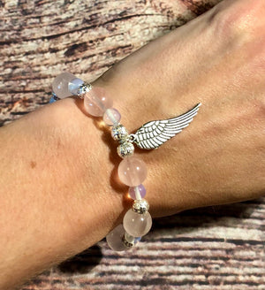 Opalite and Rose Quartz Stretch Bracelet-WildKlass Jewelry