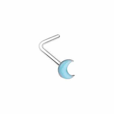 Illuminating Glow in the Dark Moon L-Shape & Stud Nose Ring-WildKlass Jewelry