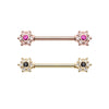 Gold, Rose Gold Twinkle Starburst CZ Ornate Nipple Barbell Ring-WildKlass Jewelry