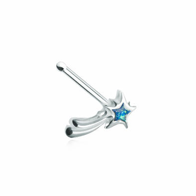 Gold, Silver Wishing Opal Shooting Star L-Shape, Stud Nose Ring-WildKlass Jewelry