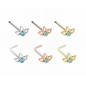 Gold, Rose Gold, Silver Sparkling Ornate Lotus L-Shape & Stud Nose Ring-WildKlass Jewelry