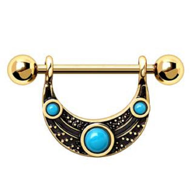 WILDKLASS Gold Plated Turquoise Shield Nipple Ring-WildKlass Jewelry