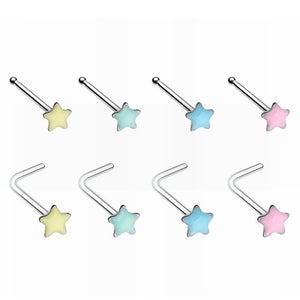 Illuminating Glow in the Dark Star L-Shape & Stud Nose Ring-WildKlass Jewelry