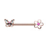Rose Gold & Silver Spring Butterfly Flower Nipple Barbell Ring-WildKlass Jewelry