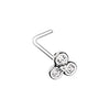 Golden & Rose Gold & Silver Bezel Trilogy L-Shape Nose Ring-WildKlass Jewelry