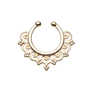 Golden Celestial Filigree WildKlass Fake Septum Clip-On Ring-WildKlass Jewelry