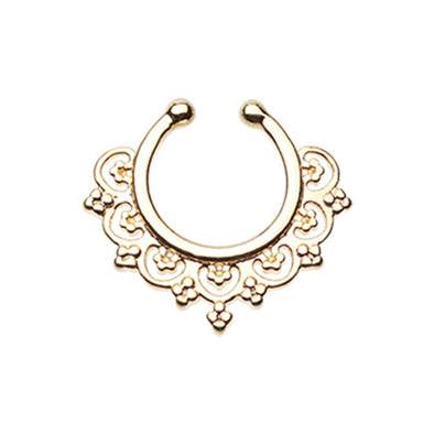 Golden Celestial Filigree WildKlass Fake Septum Clip-On Ring-WildKlass Jewelry
