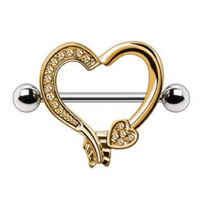 WildKlass Gold Plated Arrow Heart Nipple Shield-WildKlass Jewelry