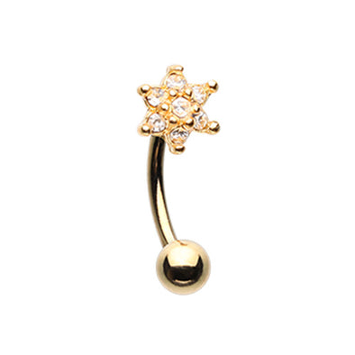 Silver & Golden Spring Flower Sparkle Multi Gem Curved Eyebrow Ring-WildKlass Jewelry