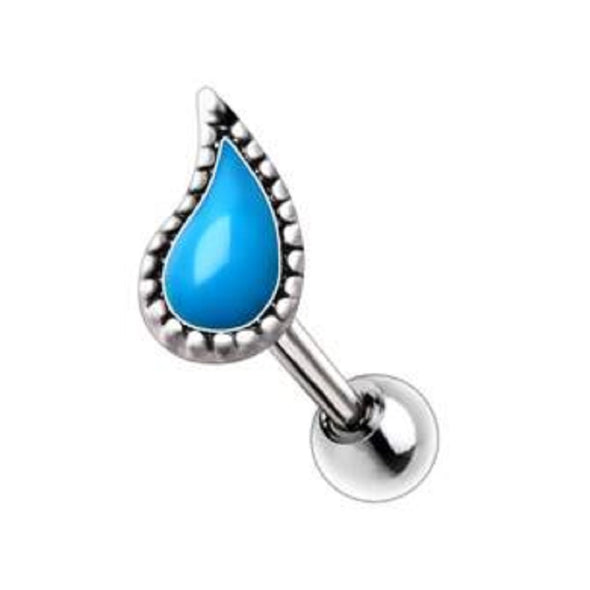 WILDKLASS 316L Stainless Steel Aqua Teardrop Cartilage Earring-WildKlass Jewelry