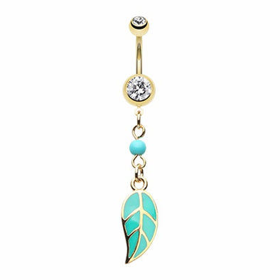 Gold, Silver Leaf Your Worries Behind Belly Button Ring-WildKlass Jewelry