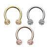 Rose Gold, Gold, Silver Full Dome Pave Ball Horseshoe Circular Barbell-WildKlass Jewelry