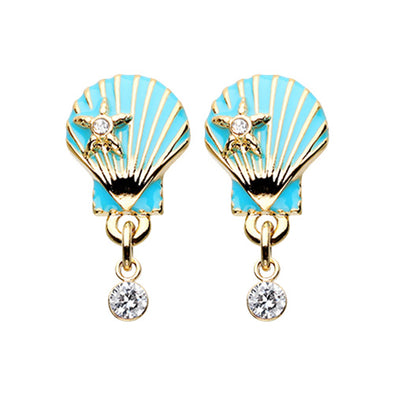 Gold, Rose Gold Ariel's Seashell Star Ear Stud Earrings-WildKlass Jewelry