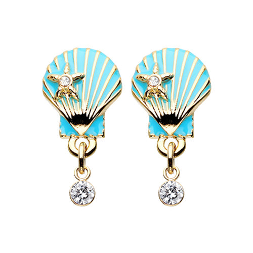 Gold, Rose Gold Ariel's Seashell Star Ear Stud Earrings-WildKlass Jewelry