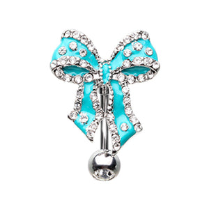 Luxurious Bow Tie Ribbon Drop Top Down Reversible Belly Button Ring-WildKlass Jewelry