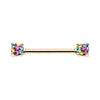 Golden & Silver & Colored Multi Color Sprinkle Dot Multi Gem Prong Set Nipple Barbell Ring-WildKlass Jewelry
