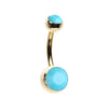 Rose Gold, Gold, Silver Turquoise Double Ball Inlay Belly Button Ring-WildKlass Jewelry